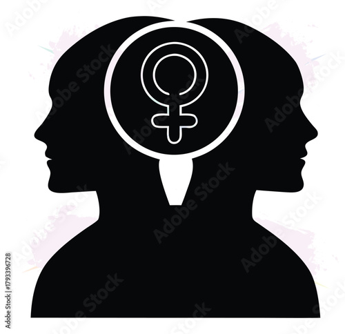 Female Gender Identity within the Head of Two People Silhouette Art Concept