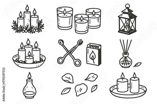 Trimmer candle glow festive tray sticks collection petals candles icons icon vector