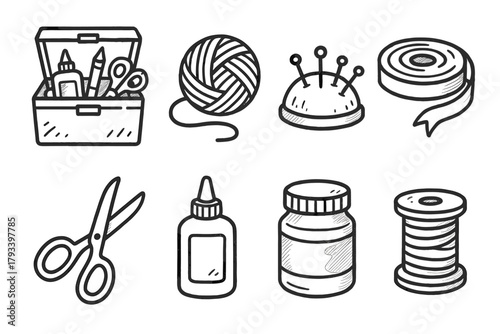 Roll icons box icon spool bottle jar craft ball glue storage vector