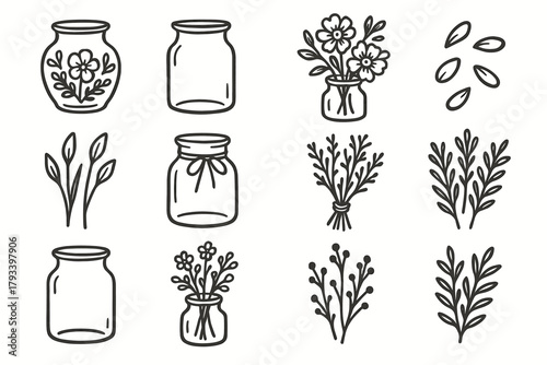 Icon clear stems vase jar petals vector tie home floral decorative glass