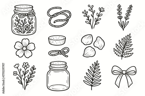 Decor vector floral petals icon icons jar fern lid flowers small