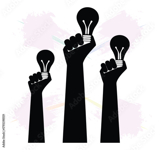 Hands holding lightbulbs aloft symbolizing innovative ideas collective creativity and empowerment for a brighter future