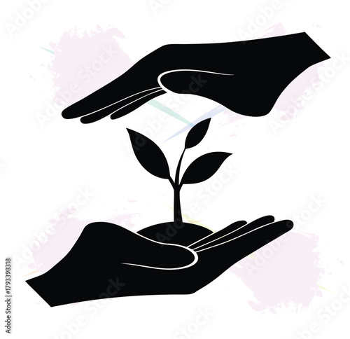 Hands Protecting a Young Plant Nurturing Growth and Sustainability for a Green Future