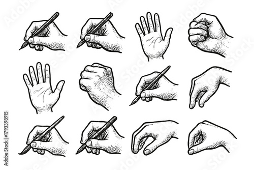Hand creative open grip pen closed vector hands sketch icon iconography bend
