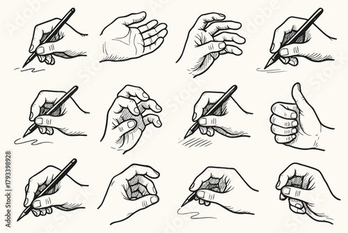 Sketch icon fingers hand gestures drawing icons detailed thumb light art vector