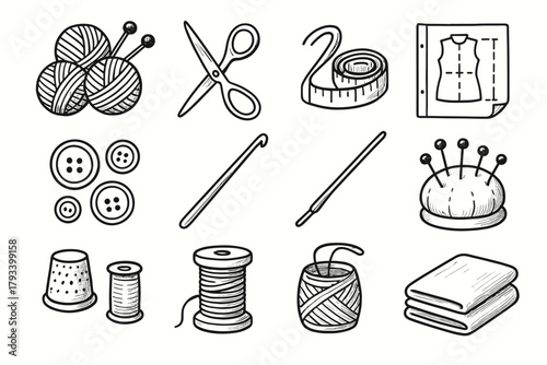 Pincushion folded pattern thread needles measuring knitting icon tape vector basket buttons