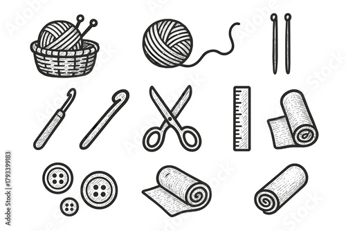 Icons roll icon buttons kit knitting cozy vector essentials hook ball fabric