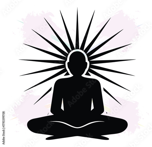 Meditating figure with radiant energy spiritual awareness and mindfulness promoting inner peace and wellness