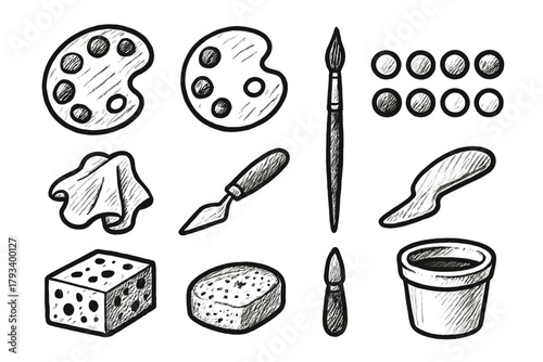 Icon dots icons knife vector palette color sponge cup rag art accessories