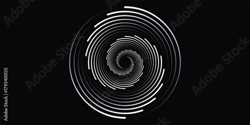 Modern abstract background. Halftone dots in circle form. Spiral logo, icon or design element. Black dots on a white background and white dots on the black side. Eps 10