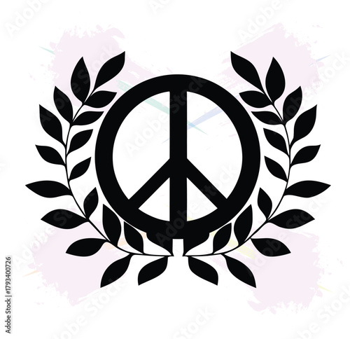 Peace Symbol Icon with Olive Branch Wreath Graphic Design