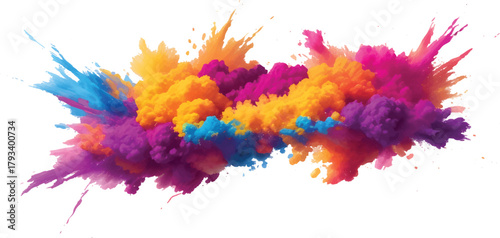 Colorful ink splashes and watercolor paint splatter create a bright artistic grunge texture pattern illustration on a white background