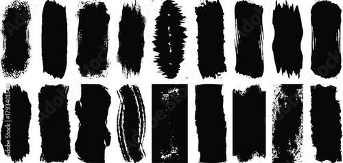 Huge collection of vertical black grunge paint strokes isolated vector artistic ink marks and swatches set