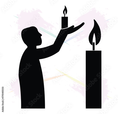 Solemn Human Silhouette with Candle, Emitting a Spiritual Light for Prayer