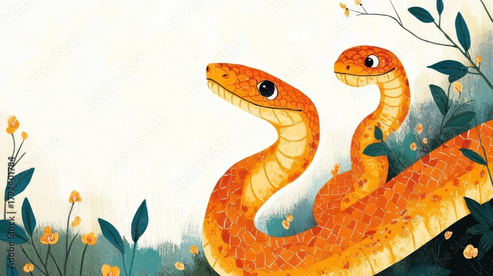 Obraz premium Chinese new year frame snake illustration style.
