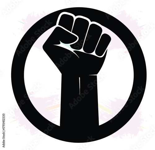 Raised fist symbol inside a circle representing power strength and solidarity against injustice and oppression
