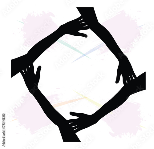 Silhouette of diverse hands joining together creating a sense of unity and collaboration representing teamwork