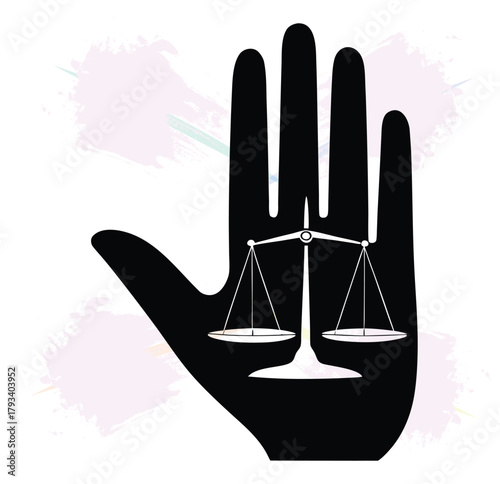 Symbolic Hand with Scales of Justice Representing Law and Ethical Balance