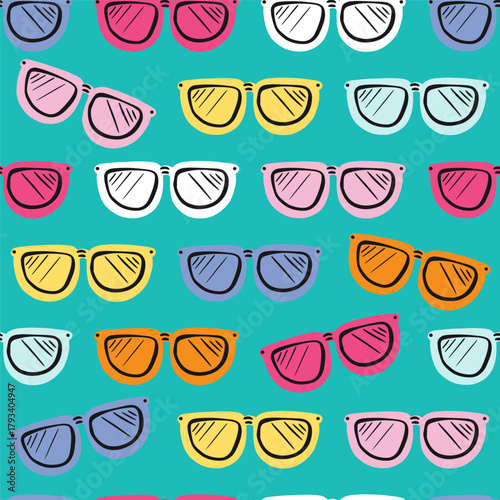 Summer Multicolor Sunglasses Vector Seamless Pattern