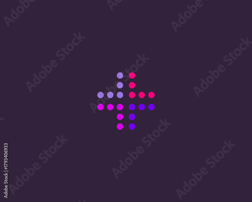 Abstract cross from colorful dots logo. Universal pharmacy clinic flat vector logotype.