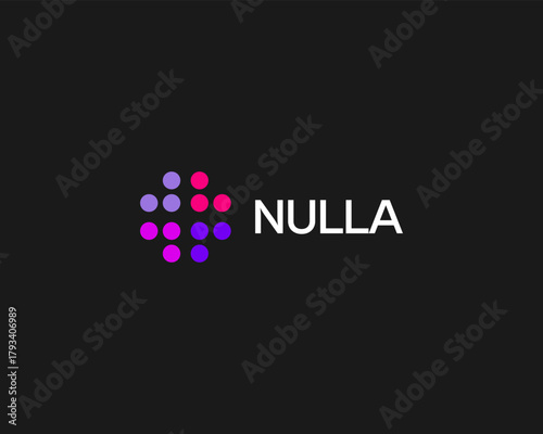 Abstract cross or flower from colorful dots logo. Universal plus pharmacy clinic flat vector logotype.