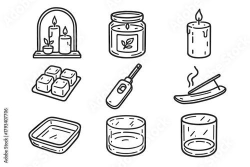 Glass evening jar collection icon melts incense icons vector candle relaxation pillar
