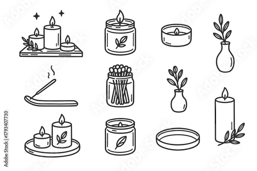 Candle vase icon soy jar setup vector match calm incense icons shelf