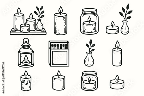 Vase branch icon aesthetic tea icons shelf vector glass candle matchbox jar