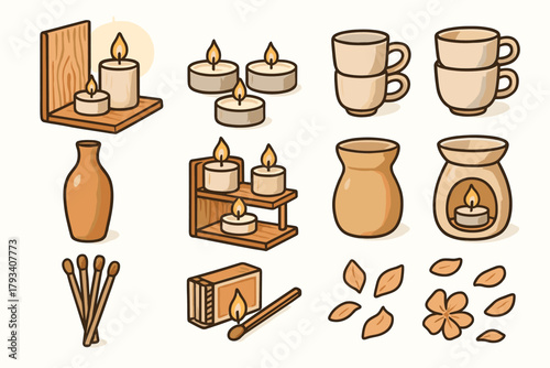 Vector icon vase petals collection flower wax ceramic burner cups light candle