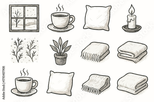 Blanket winter pillow icon candlelight icons vector quiet cup frost window cozy