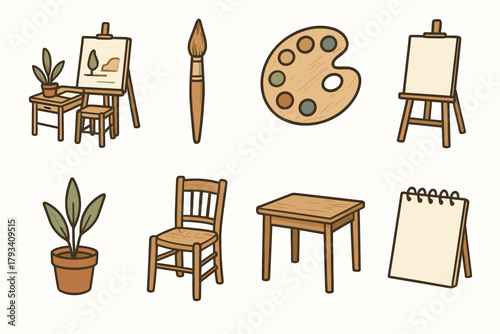 Palette atelier corner home brush plant small icons sketchpad icon vector easel