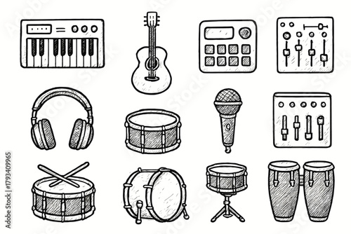 Mixer microphone vector instruments machine music drum icon instrument keyboard studio headphones