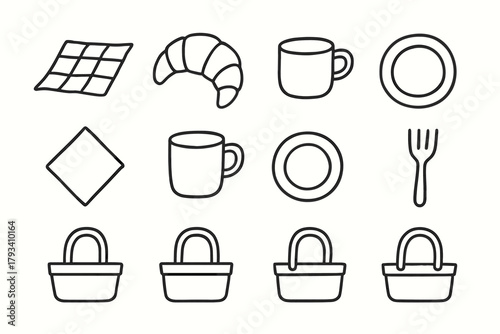 Vector fork minimal mood icon plate handle cup napkin minimalist icons picnic