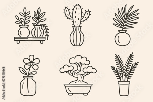 Artistic decor tree bonsai vase jar icons plant pot vector icon