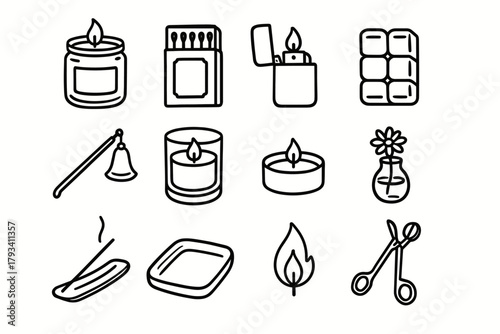 Scented incense wax matchbox collection flame vase vector tealight candle icon glass