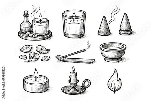 Aroma icon candle vector cone glass incense holder dried flame