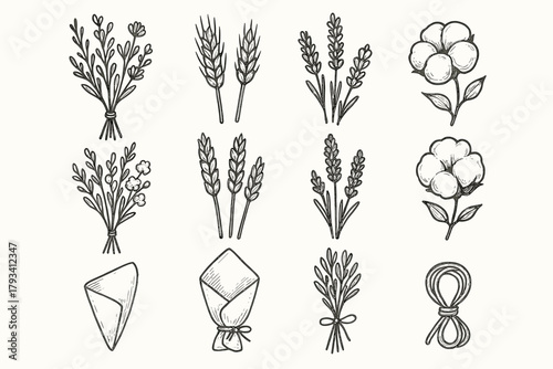 Grid vector bloom dried tied floral flower cord lavender wrap bundle icon