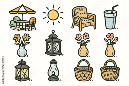 Day wicker cup patio vector vase sunny layout garden icon icons drink
