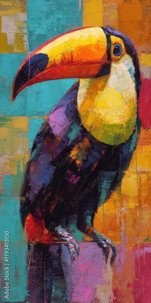 Obraz premium Colorful toucan bird painting with abstract brushstrokes