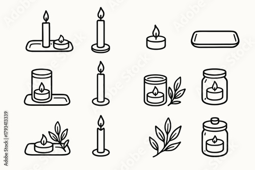 Icon small tray tealight set candle glass vector minimalist decor leaf