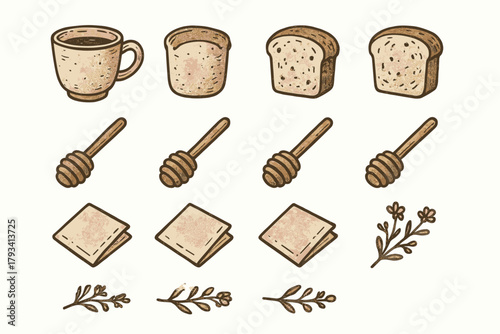 Loaf icons ceramic vector icon charm cozy honey slice cup table dipper
