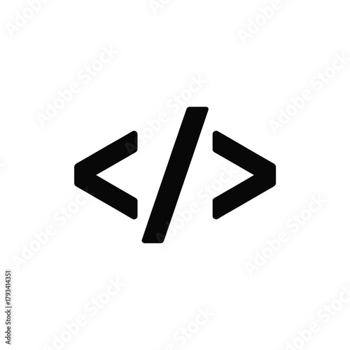 A black symbol representing code brackets, illustrating computer programming.
