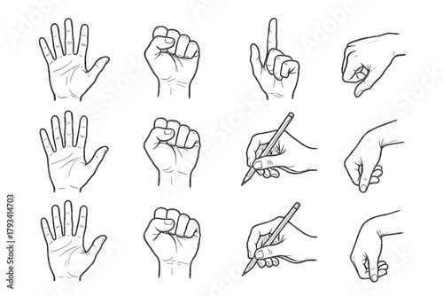 Icon wrist bend palm pencil hold pose sketch vector series art hand