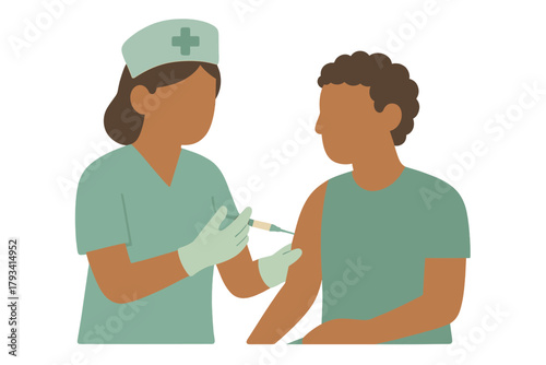 Nurse administering vaccine to patient in minimalist style with glowing effect