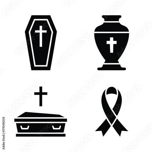 A graphic representation of symbols associated with death and remembrance.