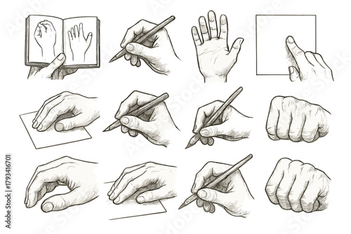 Art iconography pencil vector rest icon grip hands hold sketchbook hand brush