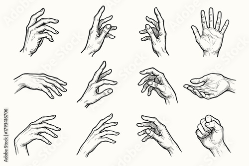 Expressive poses soft fingers hand art vector icon reaching shadow dynamic contour