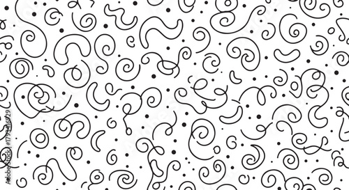 Black Swirls and Dots Abstract Pattern on White Background Keywords: abstract, pattern