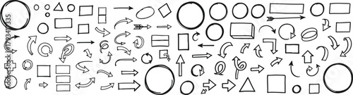 Hand Drawn Doodle Shapes and Arrows Collection on White Keywords: doodle, hand drawn, arrows