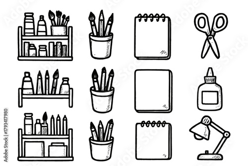 Glue workspace jar vector sketchpad lamp supplies icon icons creative pencil scissors